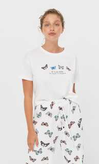 Stradivarius Пижамная Футболка С Принтом Синий L