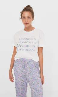 Stradivarius Пижамная Футболка С Принтом Сиреневый M