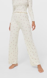 Stradivarius Брюки В Пижамном Стиле С Цветочным Принтом Цвет Небеленого Полотна L