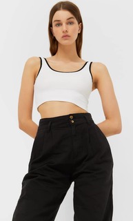 Stradivarius Брюки Из Твила С Широкими Штанинами Черный 42
