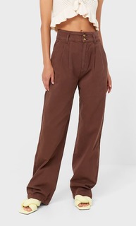 Stradivarius Брюки Из Твила С Широкими Штанинами Коричневый 38
