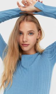 Stradivarius Футболка С Открытой Деталью Синий L