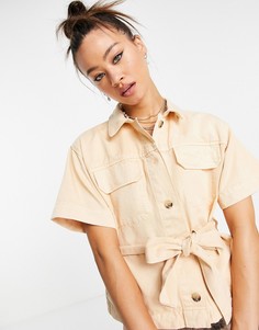 Персиковая куртка с короткими рукавами и поясом Topshop-Оранжевый цвет