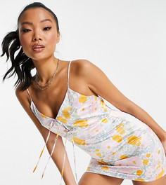 Платье-комбинация мини с винтажным цветочным принтом и завязками Topshop Petite-Разноцветный