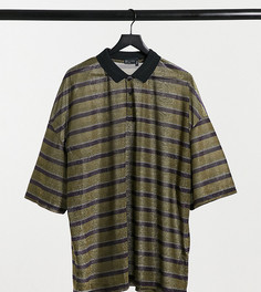 Блестящее oversized-поло в полоску с эффектом металлик ASOS DESIGN Plus-Мульти