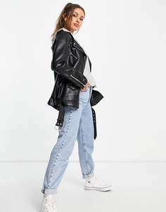 Черная куртка из искусственной кожи в стиле "oversized" Stradivarius-Черный цвет