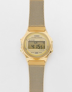 Золотистые цифровые часы в стиле унисекс с сетчатым ремешком Casio Vintage-Золотистый