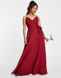 Платье макси на бретельках со сборками и поясом ягодно-красного цвета ASOS DESIGN Bridesmaid-Фиолетовый цвет