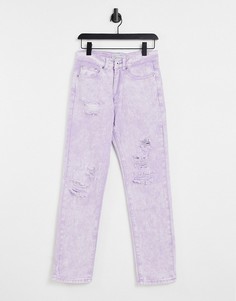 Фиолетовые прямые джинсы с эффектом потертости и кислотной стирки от комплекта Liquor N Poker-Фиолетовый цвет