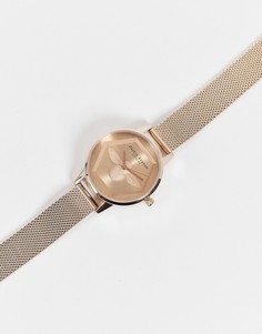 Часы оттенка розового золота с пчелой на циферблате и сетчатым браслетом Olivia Burton-Золотистый