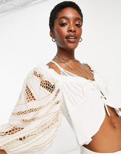 Блузка цвета слоновой кости с вышивкой Free People Sunrise Sunset-Белый