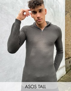 Темно-серый облегающий джемпер с короткой молнией ASOS DESIGN