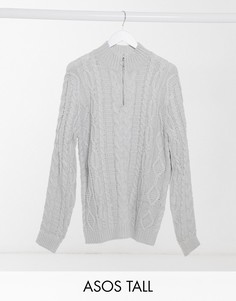 Светло-серый джемпер фактурной вязки с короткой молнией ASOS DESIGN Tall