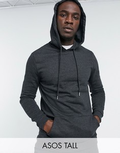 Удлиненный худи из органического хлопка в цвете черный меланж ASOS DESIGN Tall