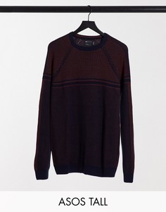 Джемпер в рубчик темно-синего и бордового цвета ASOS DESIGN Tall-Красный