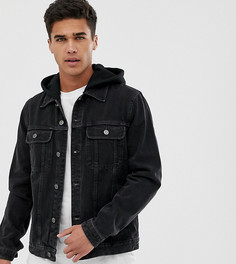 Черная джинсовая куртка с трикотажным капюшоном ASOS DESIGN-Черный