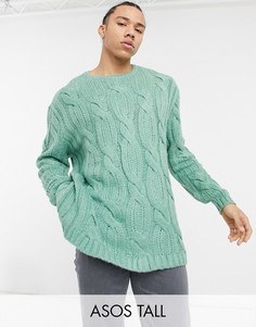 Лаймово-зеленый джемпер с вязкой объемными косами ASOS DESIGN Tall-Зеленый цвет