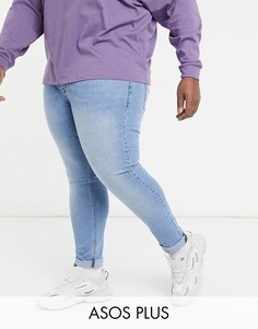 Голубые выбеленные эластичные джинсы с напылением ASOS DESIGN Plus-Голубой