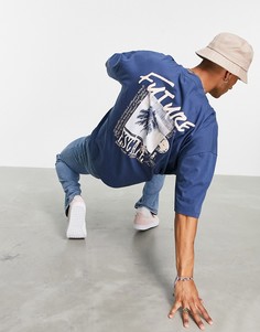 Темно-синяя oversized-футболка с принтом на спине ASOS DESIGN-Темно-синий