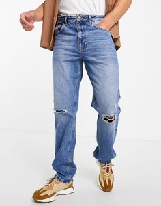 Прямые джинсы в винтажном стиле синего выбеленного цвета с рваной отделкой ASOS DESIGN-Голубой