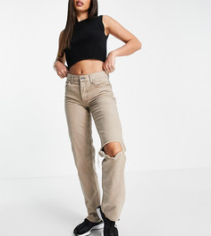 Светло-бежевые прямые брюки с низкой талией в стиле 90-х ASOS DESIGN Tall-Светло-бежевый цвет