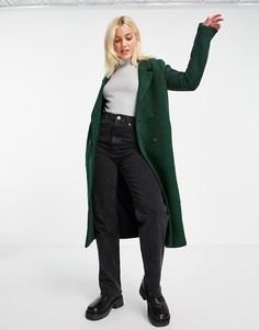 Зеленое длинное пальто классического кроя из переработанного материала Monki Lou-Зеленый цвет