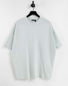 Выбеленная голубая футболка в стиле oversized из пике ASOS DESIGN-Зеленый цвет