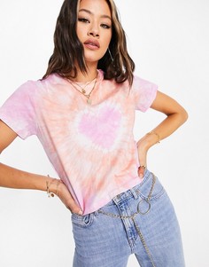 Футболка с принтом тай-дай и принтом сердца из жатой ткани ASOS DESIGN-Розовый цвет