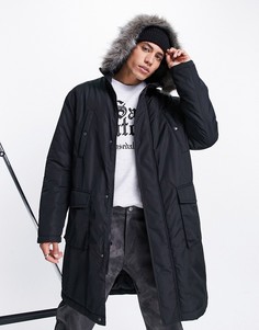 Черная куртка-парка с меховой отделкой на капюшоне ASOS DESIGN-Черный цвет