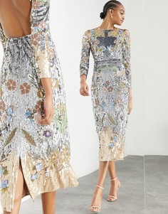 Платье миди с пайетками и цветочным узором ASOS EDITION-Разноцветный