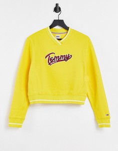 Желтый укороченный свитер с V-образным вырезом и логотипом "Tommy" Tommy Jeans