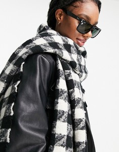 Черно-белый шарф в клетку с необработанным краем ASOS DESIGN-Multi
