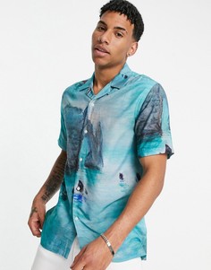 Синяя рубашка с принтом Topman Claude Monet-Multi