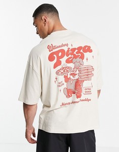 Бежевая oversized-футболка с принтом пиццы на спине ASOS DESIGN-Светло-бежевый цвет