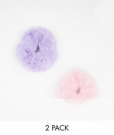 Набор из 2 резинок для волос из искусственного меха розового и фиолетового цвета ASOS DESIGN-Разноцветный