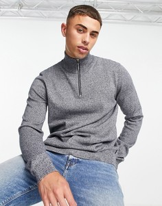 Джемпер с короткой молнией в синих и белых цветах Jack & Jones Essentials-Темно-синий