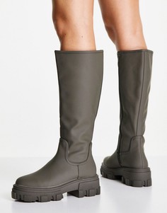 Сапоги на массивной плоской подошве цвета хаки ASOS DESIGN Carla-Зеленый цвет