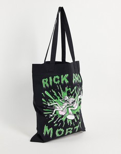 Черная сумка-тоут с принтом Рика и Морти из органического хлопка ASOS DESIGN-Черный цвет