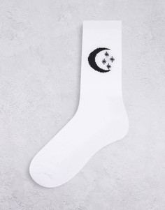 Белые спортивные носки с принтом месяца и звезд ASOS DESIGN-Белый