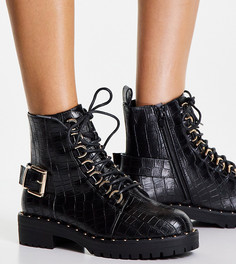 Черные походные ботинки на шнуровке для широкой стопы ASOS DESIGN Aura-Черный цвет