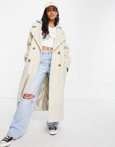 Кремовое трикотажное пальто с капюшоном в стиле oversized ASOS DESIGN-Белый