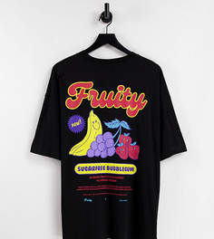 Черная oversized-футболка с принтом фруктов COLLUSION Unisex-Черный цвет