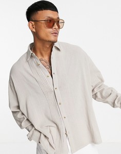 Серо-коричневая oversized-рубашка со складками из выбеленной ткани под лен ASOS DESIGN-Коричневый цвет