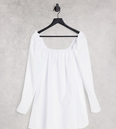 Белое расклешенное платье мини с квадратным вырезом и объемными рукавами ASYOU-Белый