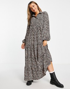 Платье-рубашка макси с защипами и леопардовым принтом ASOS DESIGN-Разноцветный