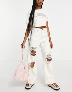 Свободные джинсы цвета экрю мужского силуэта с завышенной талией и рваной отделкой ASOS DESIGN-Белый