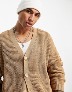 Бежевый кардиган в рубчик в стиле oversized ASOS DESIGN-Коричневый цвет