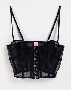 Черное удлиненное бюстье на косточках с застежкой спереди Hunkemoller-Черный цвет