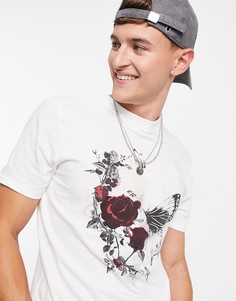 Черная облегающая футболка с принтом черепа и цветами River Island-Черный цвет