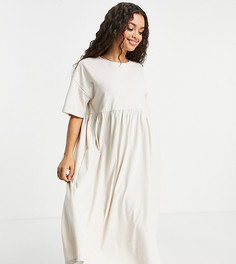 Светло-бежевое платье миди с присборенной юбкой в стиле "oversized" ASOS DESIGN Petite-Светло-бежевый цвет